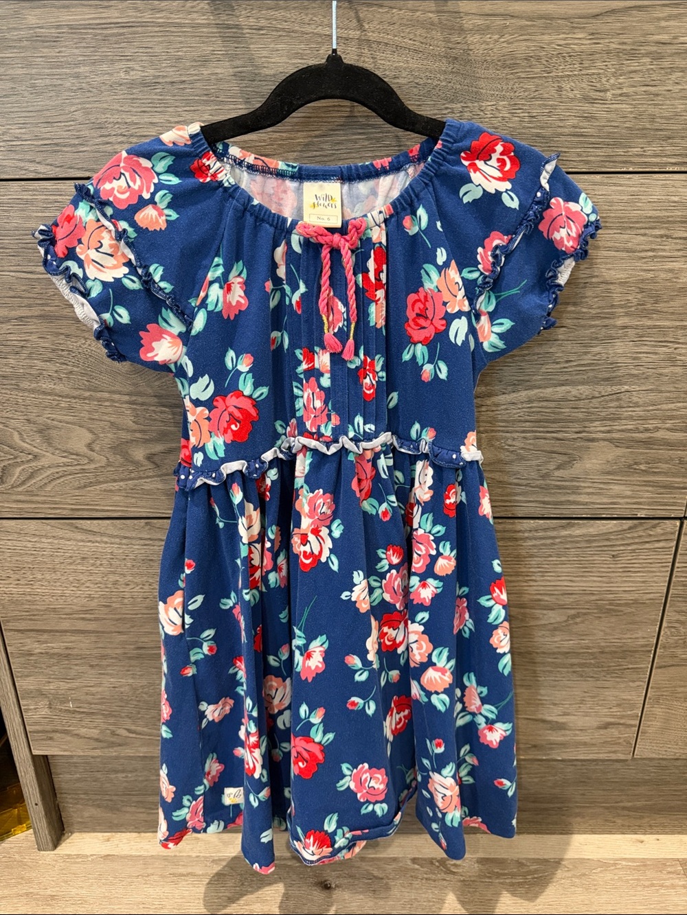 Girls' Navy Floral Ruffle Dress